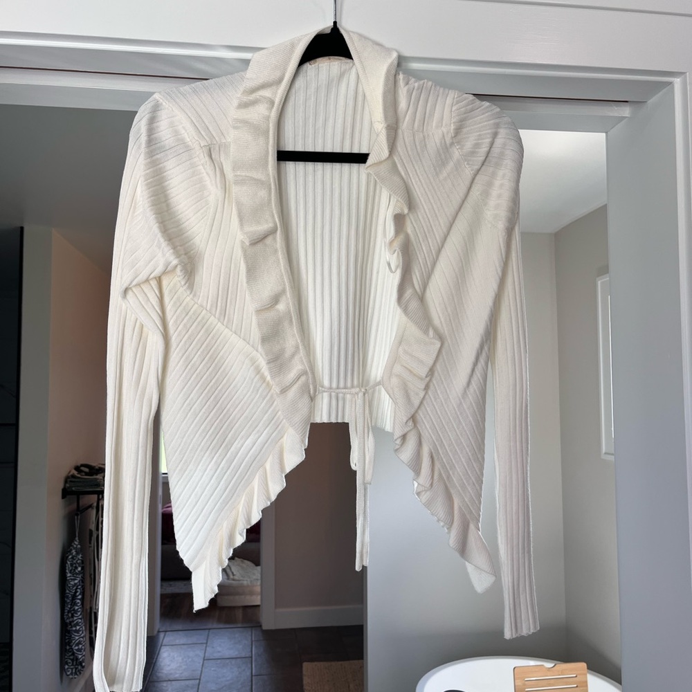 Altar'd State Cream Ruffled Cardigan
